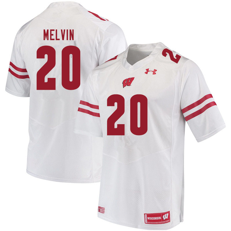 Men #20 Semar Melvin Wisconsin Badgers College Football Jerseys Sale-White - Click Image to Close